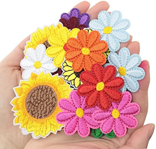 Luorng 26pcs Sunflower Daisy Flower Patch, šarene vezene naljepnice za cvijeće, vezene aplikacije DIY Craft flasteri za ruksake za odjeću HAPS JEANS jakne, 13 stilova x 2pcs / Style