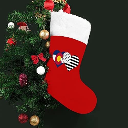 Kolorado Državna zastava i američke zastave Božićne čarape Crveni baršunasti sa bijelom bombonom BATMY BOYMAS-u ukrasima i pribor