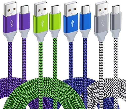 Pofesun USB Tip C kabel, USB A USB-C brzo punjenje najlonska pletenica USB C Kabel Kompatibilan za Samsung Galaxy S10 S9 S8 Plus Note 9 8, Moto Z, V30 V20 G5 G6-bijela, zelena, plava, ljubičasta