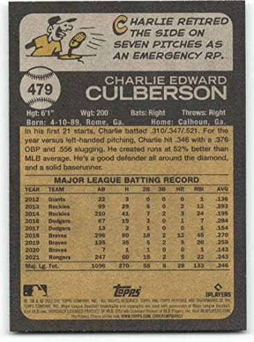 2022 Heritage (Charlie Culberson Highrour Short Print SP Kratki tisak Texas Rangers MLB bejzbol baza Trgovačka kartica