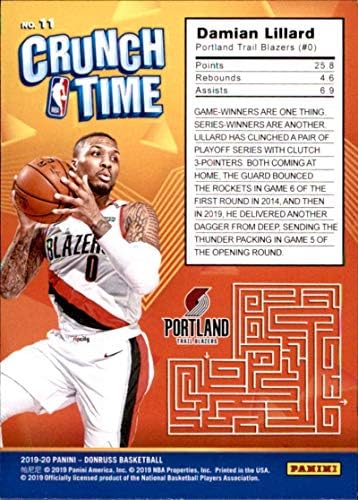 2019-20 Donruss NBA Crunch Time # 11 Damian Lillard Portland Trail Blazers Službeni panini Košarkaška trgovačka kartica