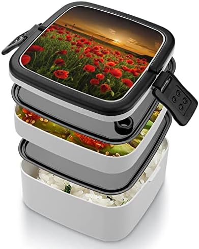 Poppy polje na Sunset ručku kutiju Prijenosni dvoslojni bento kutija Veliki kapacitet za ručak kontejner za hranu sa kašikom