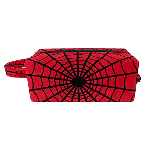 Torba za šminku Travel Kozmetička torba Crvena pozadina sa crnim paukom Web toaletnom vrećicom Organizator torbica sa zatvaračem i