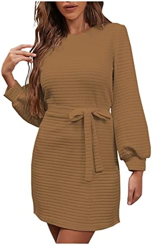 Bokeipai Ženska Moda jednobojni okrugli vrat udoban labavi Kamisol čipkasti dugi rukavi bluza Casual Tops haljina