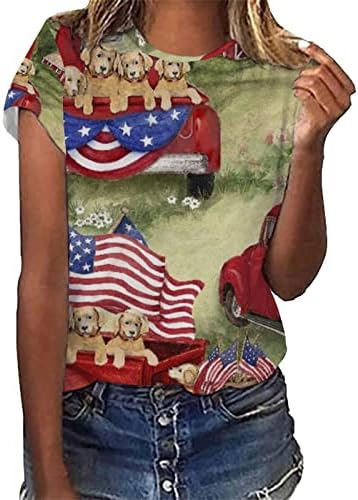 T Shirt Basics Shirts for Women Vintage Independence Day Print Tees T Shirt poklon Shirt Top Active Shirt Woman
