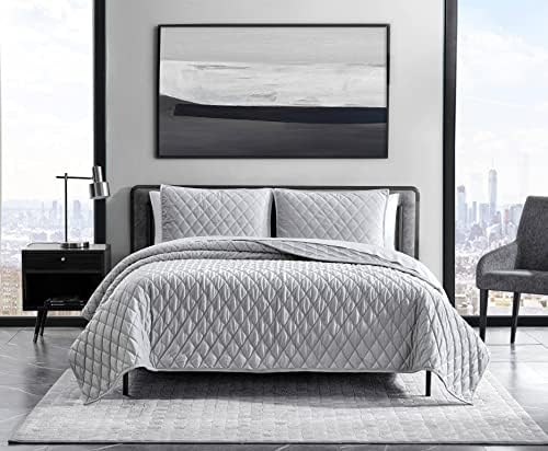 Vera Wang - King prekrivač, luksuzna baršunasta posteljina sa odgovarajućim šamsama, lagana kuća dekor siva