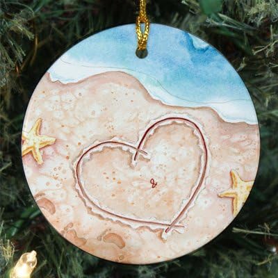 Pokloni zayounow imena plaža personalizirani parovi Božićni ukras, 2,75, imena u pijesku, Tropski Božićni ukras za njega i nju, Ornament