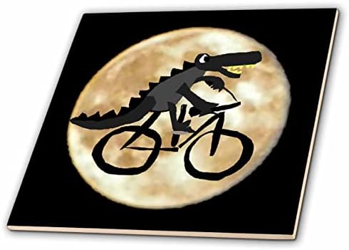 3drose smiješna slatka leteća aligatorska biciklistička silueta i Mjesec Crtić-pločice