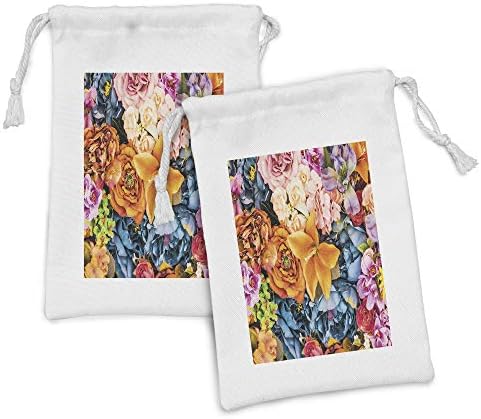 Lunarna cvjetna torbica za cvjetnu tkaninu 2, grupa vintage stila cvjeta cvjeta prirodna romantična proljetna ljetna tema, malu torbu za crtanje za toaletne potrepštine maske i favorizira, 9 x 6, višebojni