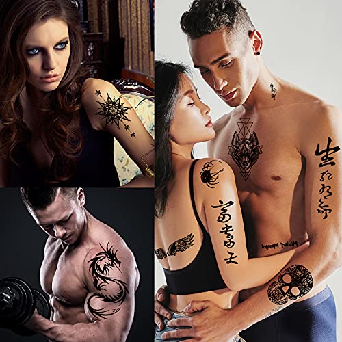 Zayvor 66Seets Privremene tetovaže za žene Muškarci, 3D vodootporne malene crne ručne tetovaže, lažno tijelo za ruke na ramenu na ramenu na ramenu, tetovaže lubanje za rublje Leptir Realistic Temptoot Set