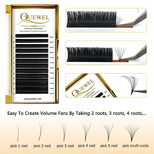 QUEWEL Volume Eyelash Extensions | 0.03-0.12 mm | C/CC/D/DD Curl | 8-25mm Length | easy Fan Volume Lashes 2d-20d self Fanning Volume