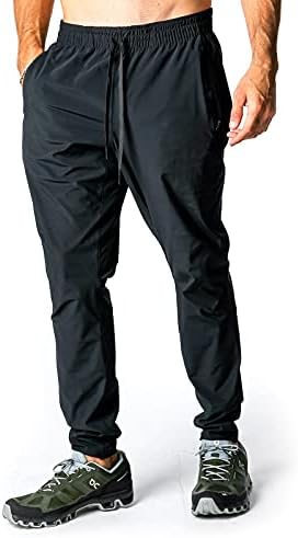 Konoplja Crne muške Sunn pantalone, vrhunske pantalone sa suženim nogavicama natopljene konopljom sa džepovima sa patentnim zatvaračem od aktivne rastezljive tkanine