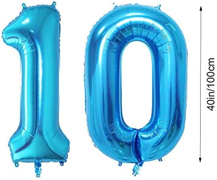 Huture 40 inča Blue Jumbo Digitalni broj Balon Ogromni džinovski balon folija Mylar Balloons za rođendanski zabava Vjenčanje svadbene tuširanje zaručenje Fotografija Godišnjica, broj 10 plavi balon