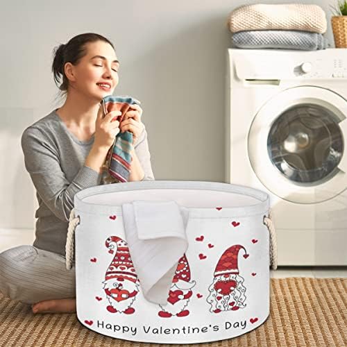Valentine Slatko Gnomes Love Heart Velike okrugle košare za skladištenje basketa za pranje rublja s ručkim košarom za skladištenje
