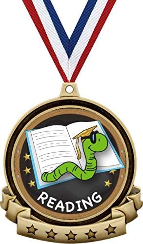 Čitanje medalja - 2,5 Zlatna knjiga za čitanje nagrada za čitanje uključuje crvenu bijelu i plavu vrpcu iz vrata, odlično čitanje