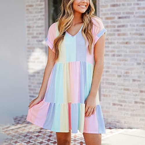Ženske ljetne haljine 2023 Kolorloknog slojeviti mini haljina visokog struka Maxi haljine kratkih rukava
