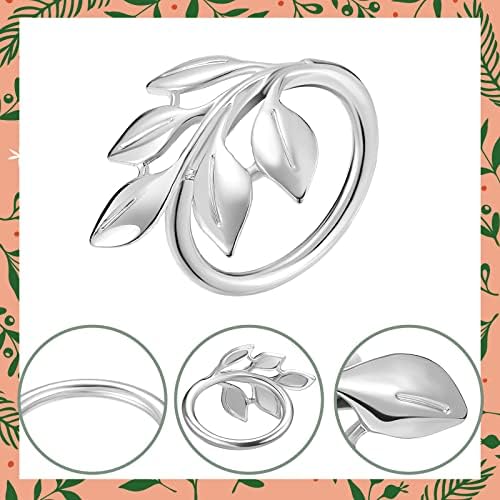AW Bridal Uskršnji prstenovi za prsten od 6, srebrni setovi prstena za salvete Vintage listovi držači za salvete - savršen za jesen,