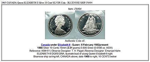 1965 CA 1965 Kanada Queen Elizabeth II AR 10 Cent Silver Denomination_in_Description Good neverrtificirano