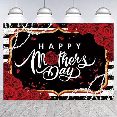 Hilioens 5×3ft Happy Majčin dan Backdrop Red Rose Pearl I Love Mom pozadina za fotografiju dekoracije Party Banner Supplies
