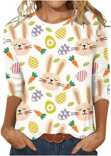 Uskršnje košulje za žensko ljeto 3/4 rukave majice smiješna zečica jaja grafički majica majica labavi ležerni