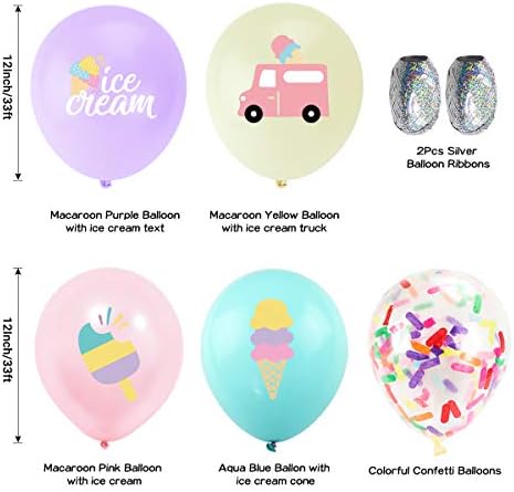 Utopp 50pcs Party Balloons Decorons Decorons, 12in Latex Confetti sladoled konus tiskani baloni Komplet za sladoled za bebe s tušem za djecu Dječji slatki ljetni sladoledni rođendani materijal