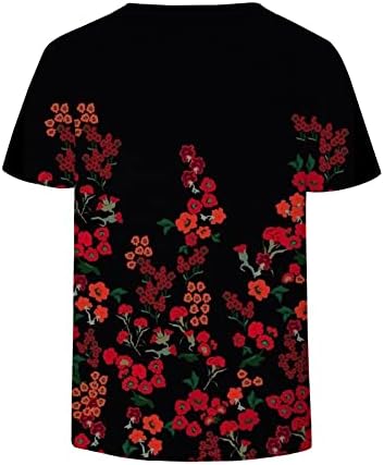 Ljetna pad kratkih rukava Žene 2023 Deep V vrat Pamuk grafički grafički print Flower Brunch majica za blube za dame