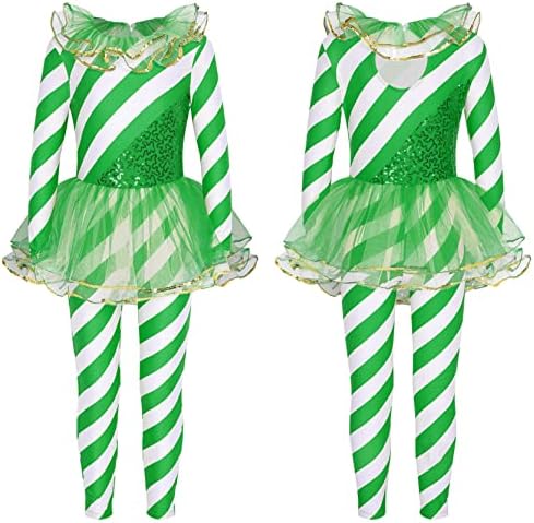 Haicrylili Kids Girls Božićni bombonski trski kostim bez rukava Stripe bez rukava balet ples Leotard Xmas Fancy Outfit