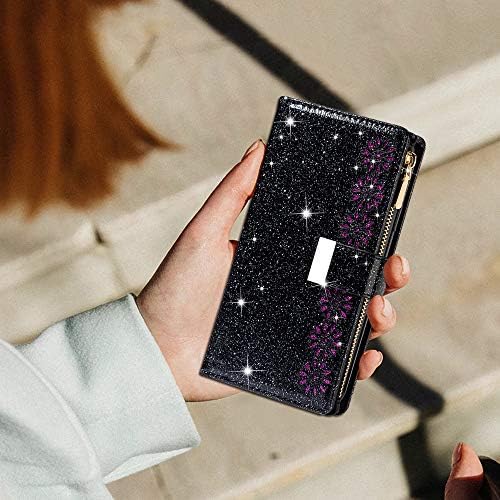 Galaxy S21 Ultra 5G torbica za novčanik 6,8 inča, Galaxy S21 Ultra Bling torbica za novčanik za žene, Kudex 9 držač kartice kožna zaštitna magnetna postolja Folio Flip Zipper torbica sa narukvicom