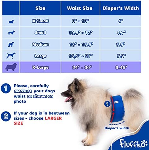Fluffko pelene za pseće za pranje muški - premium belko za višekratnu upotrebu za višekratnu upotrebu za muške pset set od 3