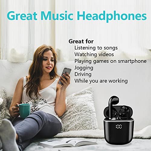 HOLIPER bežični uši za slušalice Bluetooth, slušalice za bežične uši s prijenosnim kućištem za punjenje, ugrađeni mikrofon, dugačak vijek trajanja baterije vodootporan i enc, crni