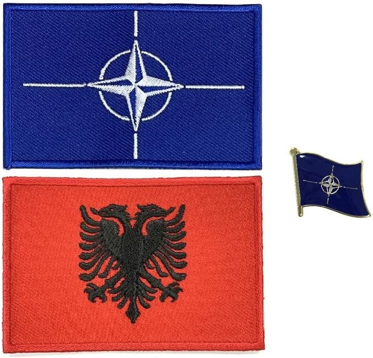 A-Jedan NATO simbol za emajl Iron Revel PIN + NATO Grand Sign Rectangle Army Badge Patch + Albania Kolekcija Mark Patch, vez za patch