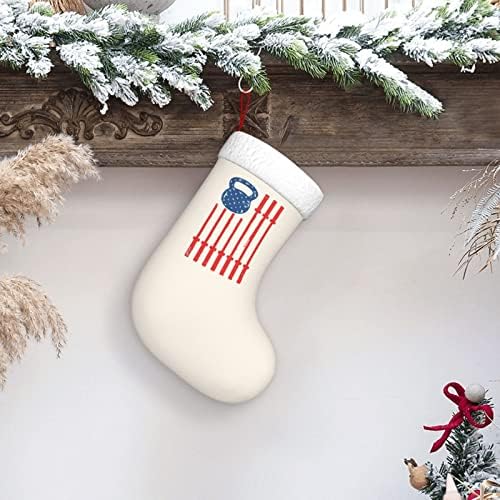 QG ZZX Kettlebell Barbell USA zastava Božićne čarape Xmas Čarape Kamin Viseća čarapa 18 inča Odmorsko dekoracija