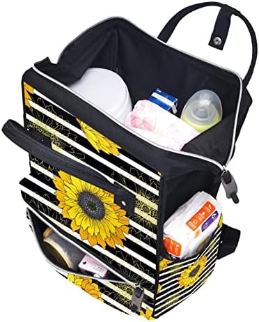 Guerotkr Travel Backpack, Bager za peleni, Ruksak Pelenerine, žuti suncokret Cvijet Crna traka