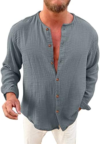 Košulja za muškarce modni čvrsti pamučni platneni bluza vrhovi naborani dugi rukavi labavi Casual udoban kardigan Top
