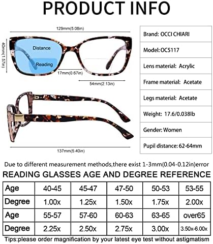 OCCI CHIARI Bifokalne naočare za čitanje za žene modni čitači plavog svjetla velikog mačjeg oka 1.0 1.5 2.0 2.5 3.0 3.5