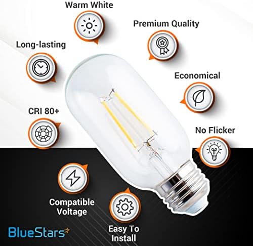 BlueStars Premium T45 / T14 E26 Vintage LED sijalica sa mogućnošću zatamnjivanja 120V 5W Visoka snaga, toplo bijelo svjetlo E26 baza 2700k 550lm, poklopac od prozirnog stakla, dekorativne LED Sijalice, ul-pakovanje od 6