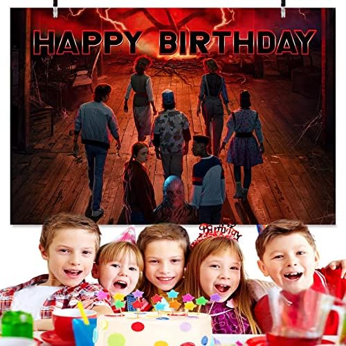 Stranger Happy Birthday Backdrop Banner, 5x3ft Stranger Party Supplies film Themd birthday Party Decorations party Supplies for Kids Boys Girls Party