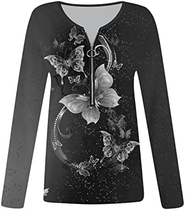 Ženska temperamenta modna dukserica s dugim rukavima tiskana podudaranje u boji pulover V izrez casual majica bluza