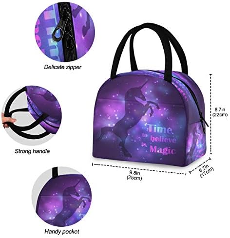 YYZZH Unicorn u ljubičastoj Galaxy Nebula Cloud pjenušava Quote Print izolovana Zipper torba za ručak Cooler Meal Prep torba kutija