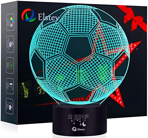 Elstey Soccer 3D LED noćno svjetlo dodirni stol optičke iluzije lampe, 7 svjetla za promjenu boje sa akrilnim ravnim & amp; ABS baza & USB punjač