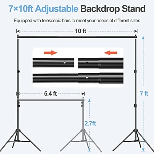Emart photography Backdrop Stand Kit 7 x 10 ft sa Crnom pozadinskom pozadinom, podesivi sistem podrške pozadini sa prenosivim velikim