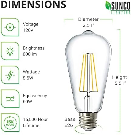 Sunco 12 pakovanje Vintage LED Edison sijalice 60W ekvivalentno 8.5 W 800LM Prigušivo ST64 Filament 3000k toplo bijele E26 sijalice
