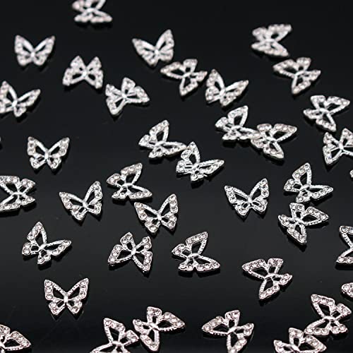 WOKOTO 30 kom 3d leptir čari za nokte za akrilne nokte srebrni 3d Leptir za nokte šuplji leptir sa Rhinestones Studed dekoracije za