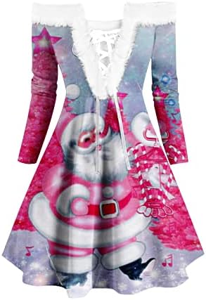 Božićne haljine za žene Elegantne V izrez Santa Claus Radne haljine Bodycon Split zavoj večernja koktel duga haljina