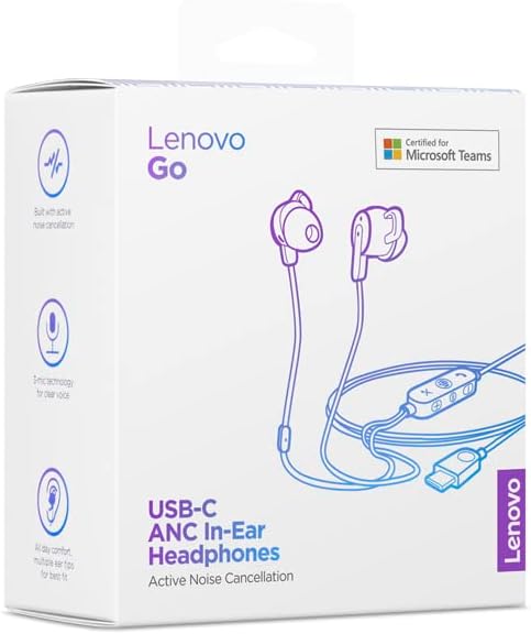 Lenovo Go usb-c Aktivni prekid buke u ušima - Oluja siva - Timovi sertifikovani - lagana i prenosiva - Inline zasebni mikrofon - USB-C