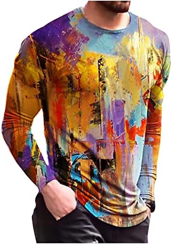 Badhub Muški pulover s dugim rukavima modni hip hop kravata Dye Ispiši na vrhu Tanke tanke šarene grafičke majice blok bolovnice