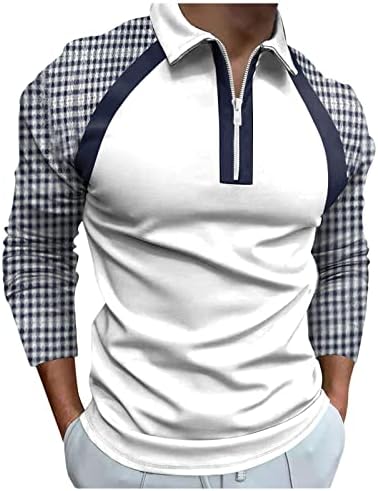 Wocachi 2022 MENS polo majice s dugim rukavima 1/4 zip up vrat Golf vrhovi prugasti patchwork houndstooth košulja za ispis