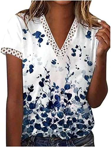 Ženski duboki V izrez čipka pamuk cvjetni grafički salon top majica za dame jesen ljeto Q5 Q5