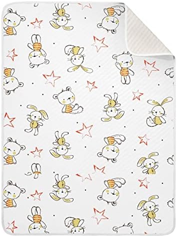 Swaddle pokrivane medvjede i zečevi pamučni pokrivač za dojenčad, primanje pokrivača, lagana mekana prekrivačica za krevetić, kolica, raketa, 30x40 u bijelom