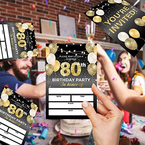 UTESG 80. zlatni rođendanski pozivnici, pozivnice za rođendan za žene muškarci, zlatni poziv za rođendan, rođendanski ukrasi za rođendan, skup od 20 kartica sa 20 koverti